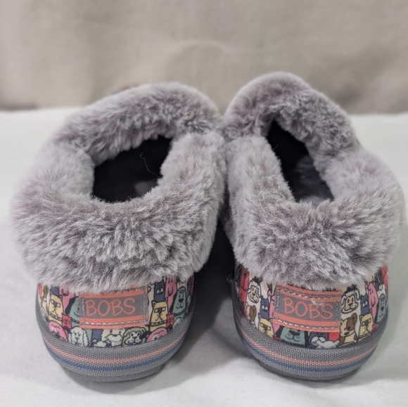 Bobs Slippers Womens Size 9 US Cartoon Dogs Grey Faux Fur Skechers Memory Foam - Picture 4 of 8